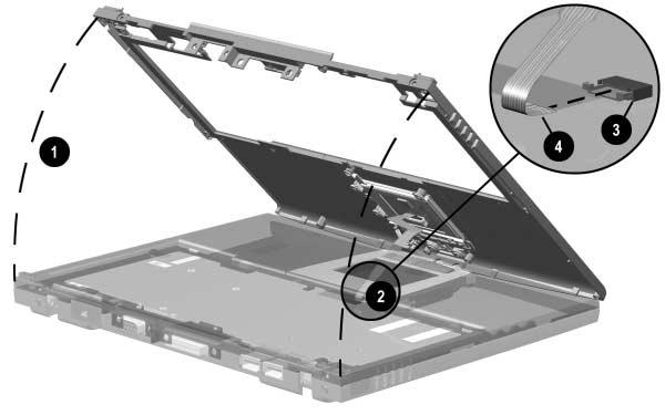Removal and Replacement Procedures 7. Lift up the back edge of the top cover 1 until the TouchPad cable 2 prevents it from lifting any farther (Figure 5-14). 8.