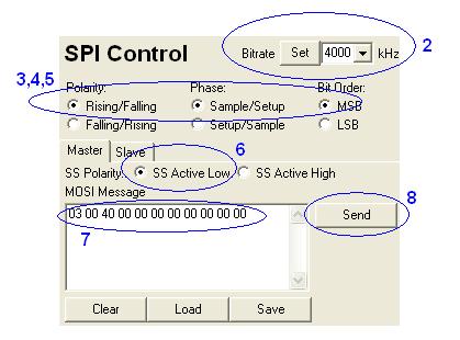 IAP example with SPI The following points explain how to read different bytes using the Aardvark software: 1. Select the master tabsheet. 2.