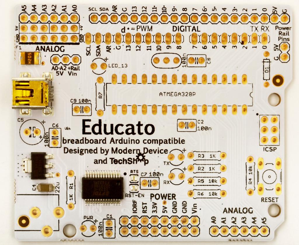 The board has been specially designed for use in electronics classes where a breadboard-oriented development board is desirable.