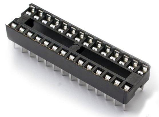 edge of the mark on the board. See diagram below. + Microcontroller Socket Solder in microcontroller socket (28 pin DIP package).