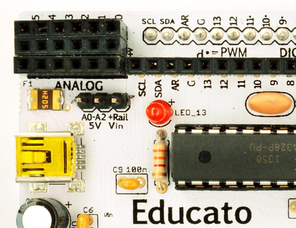 Using the Educato The Educato is very similar to an Arduino Uno and any shield that fits the Uno will fit the Educato.