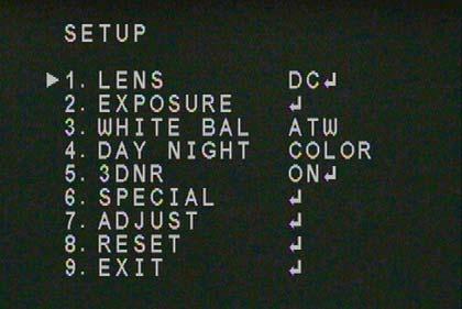 OPERATION OSD Button (Menu): 1. LENS menu: Select DC LENS, VIDEO DRIVE LENS or MANUAL IRIS LENS model LENS DC BRIGHTNESS: 0 ~100 VIDEO MANUAL 2.