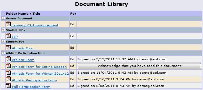 access to are displayed in the Document Library list on this screen: Download and View a Document To
