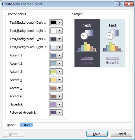 Advanced formatting 2 13 Defining theme colors Explanation In addition to applying themes in their entirety, you can use the Create New Theme Colors dialog box, shown in Exhibit 2-6, to define your