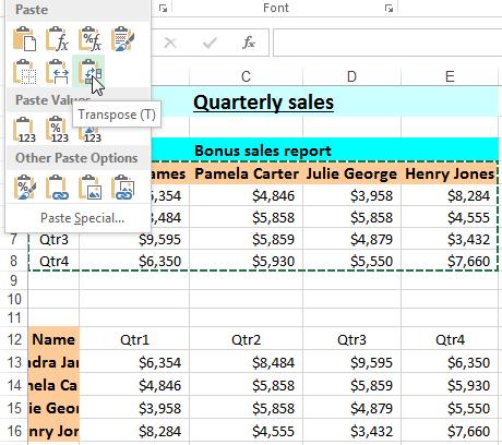 Advanced formatting 2 21 Explanation Transposing data There may be times when you ve entered data into rows that you should have put in columns, and vice versa.