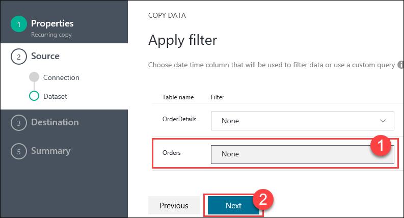 9. On the Apply filter step, set the Orders filter to None, and click Next 10.