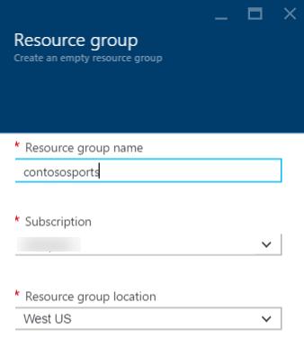 Specify the name of the resource group as contososports, and choose the Azure region you