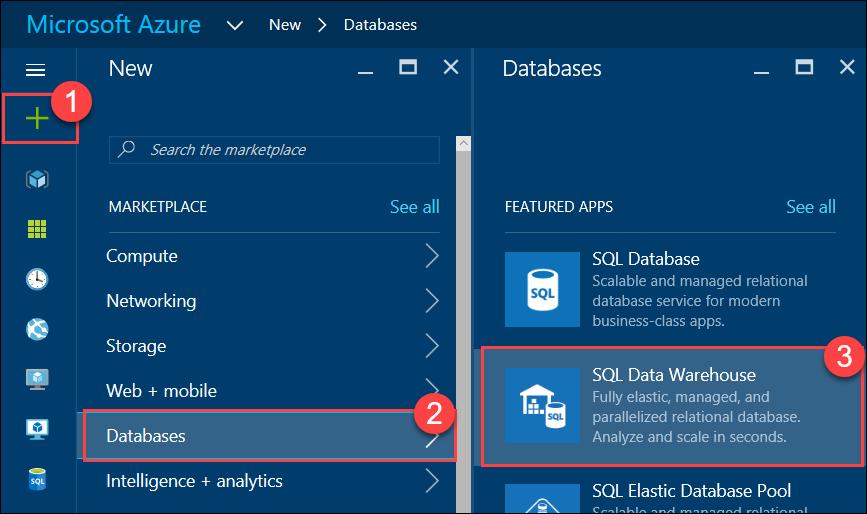 Task 1: Create SQL Data Warehouse In this exercise, you will provision a SQL Data Warehouse using the Microsoft Azure Portal. Subtask 1: Create SQL Data Warehouse 1.