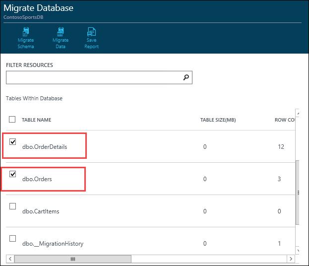 7. In the Migrate Database pane, select the dbo.orders and dbo.orderdetails tables 8. Click the Migrate Schema button 9.