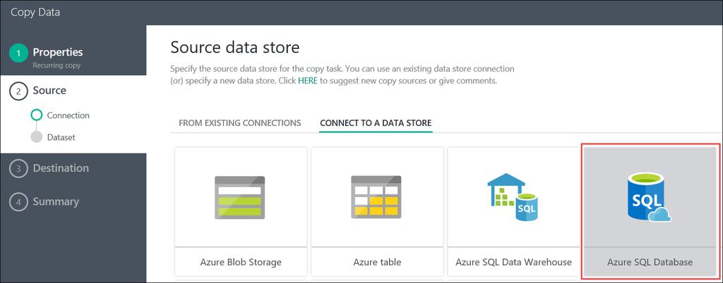 On the Specify the Azure SQL database step, specify the following configuration: a.