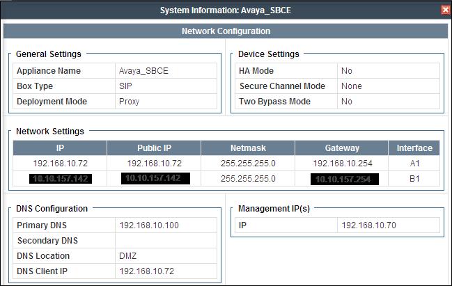 The System Information screen shows the Network Settings, DNS Configuration and Management IP information provided during installation.