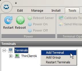 Create a Second Terminal Configuration 1. Click the Terminals icon from the ThinManager tree selector. 2. From the Terminals tree, right click the Terminals node and select Add Terminal.