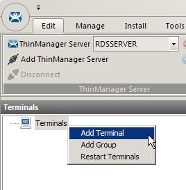 Create a Terminal 1. Click the Terminals icon from the ThinManager tree selector. 2.