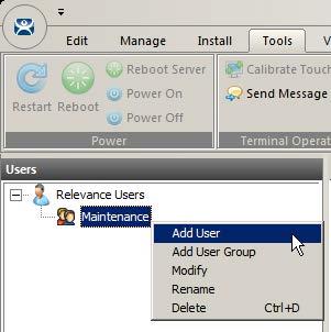 Create a Maintenance User 1. Expand the Relevance Users node. 2.