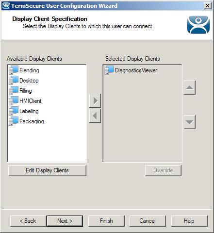 5. From the Display Client Selection page of the wizard, notice that the selection is disabled. This is because we chose Group Setting for this setting on the User Group.
