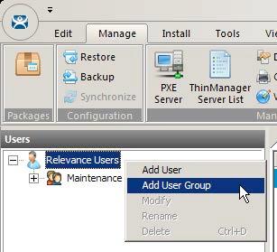 Create an Operator TermSecure User Group 1. From the Relevance Users tree, right click the Relevance Users node and select Add User Group.