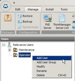 Create an Operator User 1. Expand the Relevance Users node. 2.
