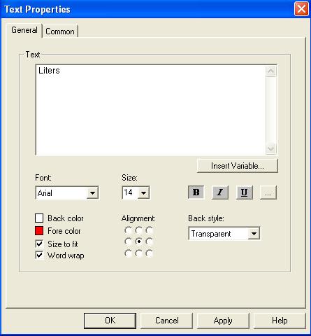4. Double-click on Text1 in the Object Explorer to open the Text Properties dialog and change the Fore color property to red. Change the Fore color of the text to RED. 5. Click the OK button. 6.