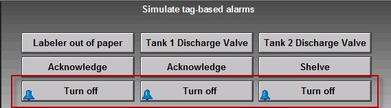 30. To simulate some tag-based Digital alarms, click the 3 buttons shown below once, rapidly in succession. Notice that the new alarms will appear in the alarm summary list after 3-4 seconds.