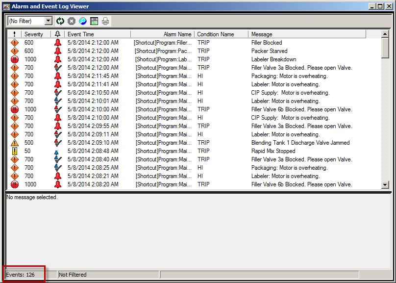 Viewing Alarm History in Alarm Log Viewer object 1. In the Factory Talk View Studio, open the alarmlogviewer display.