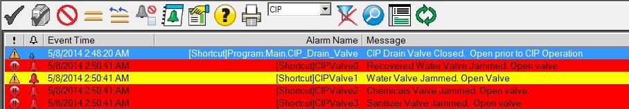 28. The alarm messages become filtered so that any alarm name containing CIP will be displayed.