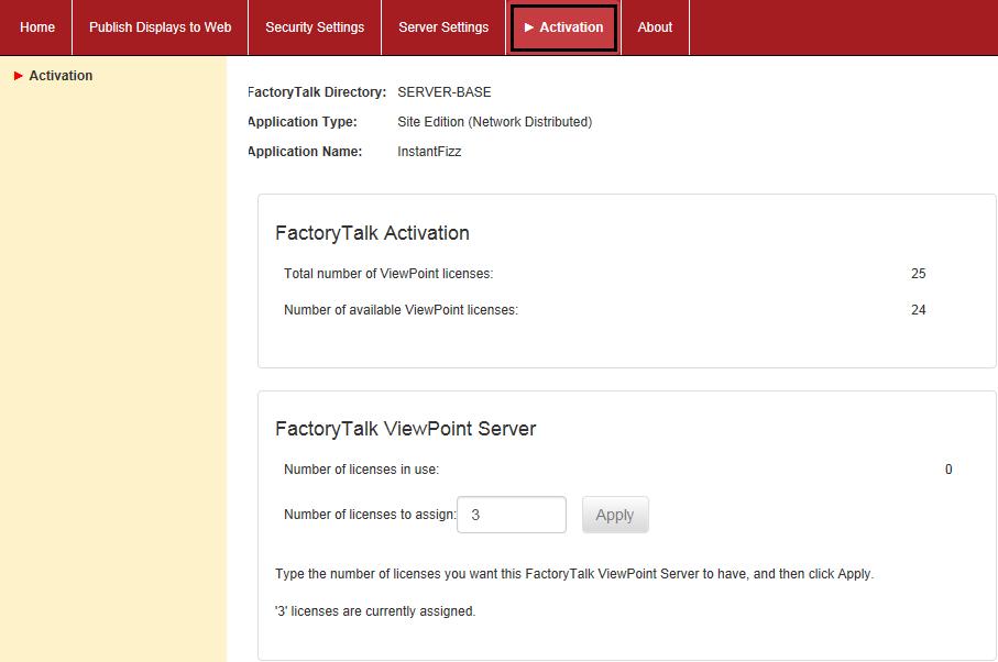 Activating FactoryTalk ViewPoint Licensing is not required for FactoryTalk ViewPoint server functionality; however, the FactoryTalk ViewPoint clients do require a client access license (CAL) to