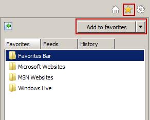 9. In the Internet Explorer click on Favorites icon and then on Add to Favorites button.