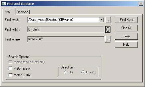 6. Click OK to close Find Within dialog.