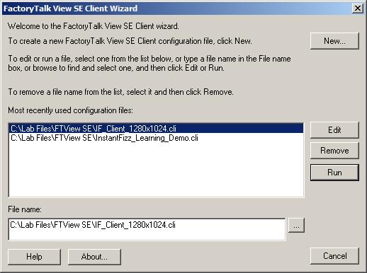 Configuring a FactoryTalk View runtime client file The FactoryTalk View SE Client can be launched from FactoryTalk View Studio.