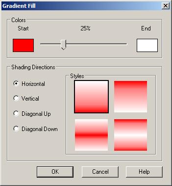 The Colors slider adjusts the percentage of each color to be displayed. To select different colors Left click the Start or End Color and select a new color.