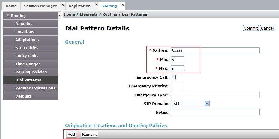 Enter the Pattern that will route calls to the Mobicall server and set the Min and