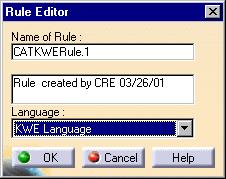 4. If need be, replace the default name and description for the rule to be created. Select the KWE Language, then click OK. The expert rule editor is displayed. 5.