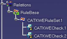 The rule base appears in the specification tree under the Relations node as well as the rules and checks nested into the database.