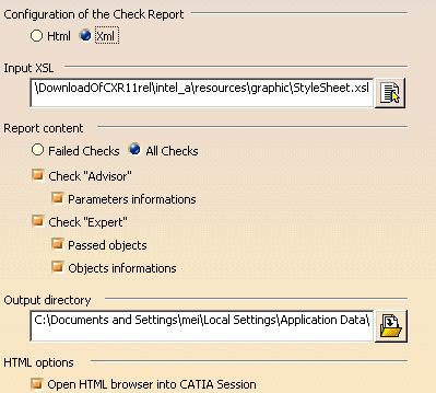 The Report generation tab is made up of 4 different areas: The Input XSL, the Report Content, the Output directory, and the HTML options areas.