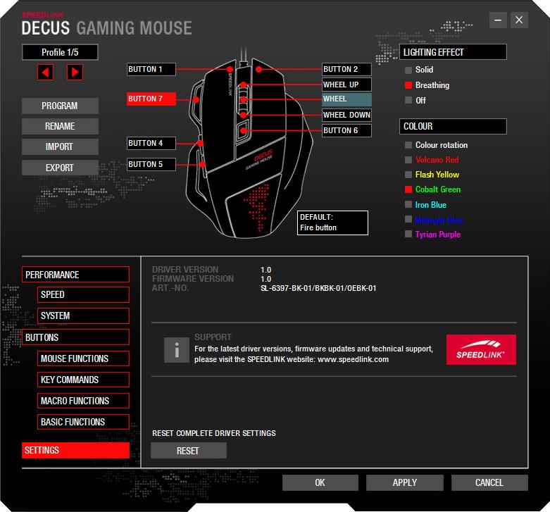 SETTINGS In the SETTINGS menu you can view the driver version, firmware version and article
