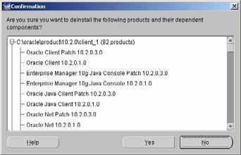 8 Removing Client Software Uninstalling Oracle 10g Client Software 5 A confirmation window will be displayed showing the products to be uninstalled.