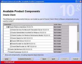 Client/Server Installation 3 Client Installation Figure 36 Oracle Universal Installer: Available Product Components 11 Click Next.