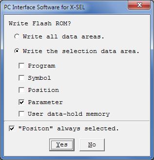 13 The dialog box on the right is displayed. Select the Write the selection data area Option, and select the Parameter Check Box. Click the Yes Button.
