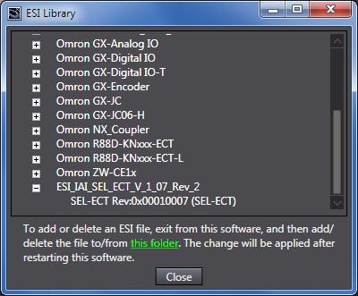 15 In the same way as steps 3 to 11, restart the Sysmac Studio and display the ESI Library Dialog Box.