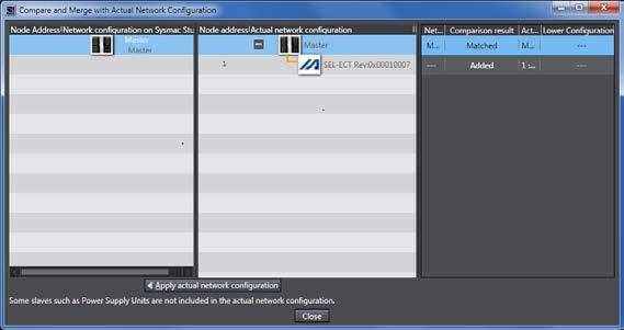 8 The Compare and Merge with Actual Network Configuration Dialog Box is displayed.