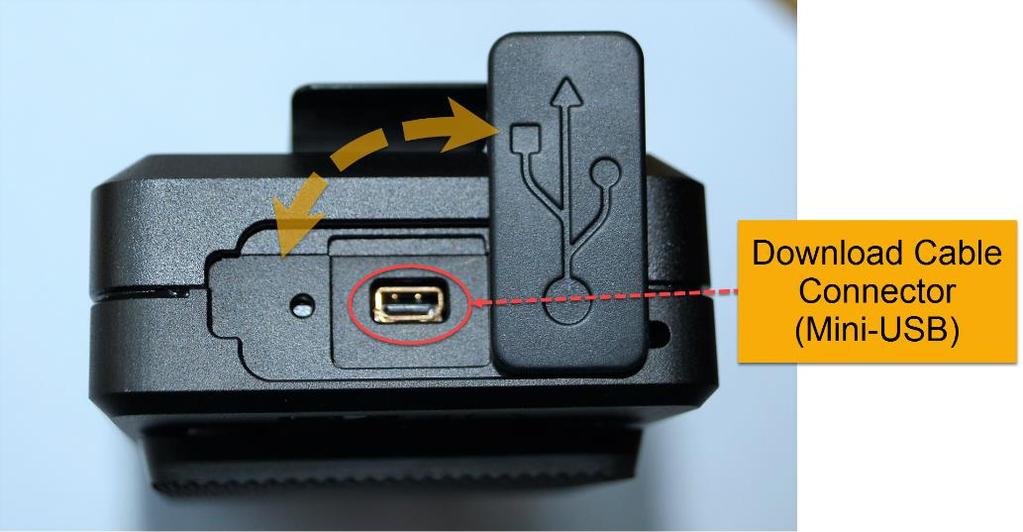 Note: The mini-usb connector is keyed so that the connected cable has the proper orientation.