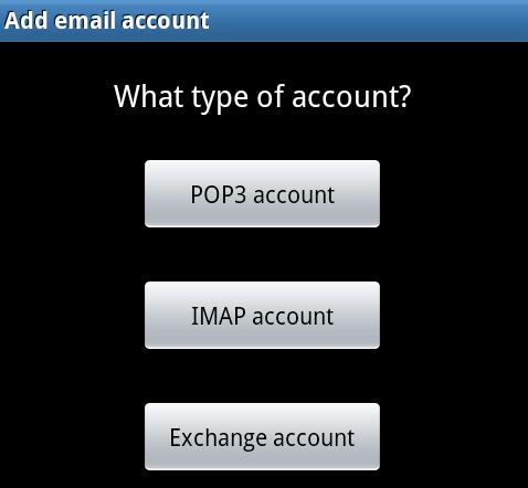 Step 3 Tap the IMAP button under the What type of account? dialog.