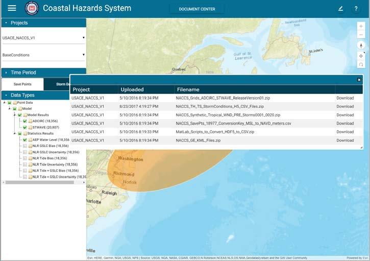 Figure 36 Document Center popup Window for NACCS Tropical Synthetic storm parameters can be accessed by clicking on the Storm