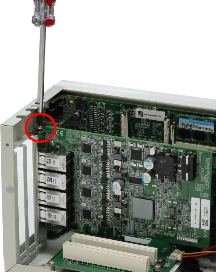 3. Fix the PCIe-PoE4+ to the host computer using with a screw. 4.