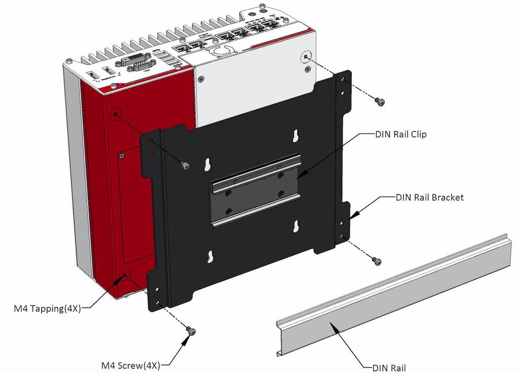3.8.2 Mount your System on the DIN-rail Neousys also provides the option of the DIN-rail mounting kit.