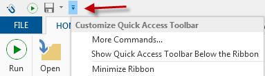 Quick Access Toolbar This toolbar allows you to quickly access the operations you use most frequently, such as Run and Close.