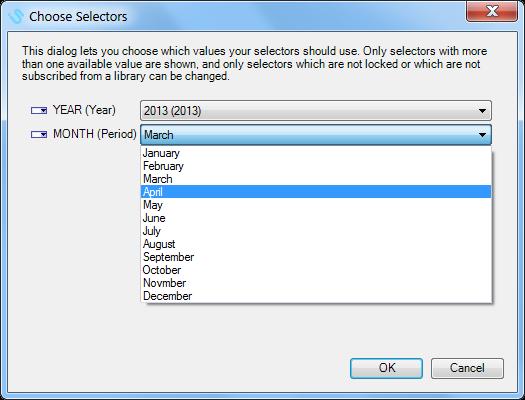 Choose Selector Values Selectors may be available for your report via the menu or the report writer may have placed Selectors directly in the filter section.