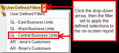 Apply User Defined Filters You can have different user defined (personal) filter sets and have them available for selection to a single inquiry or all open inquiries.
