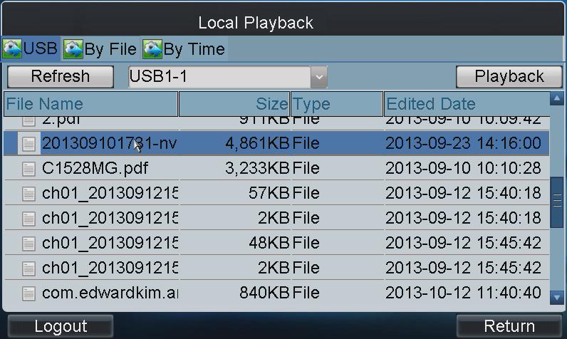 2. Tap the USB File tab on the Local Playback interface to enter the Playback by USB File interface. Figure 3.9 Playback by USB File 3.