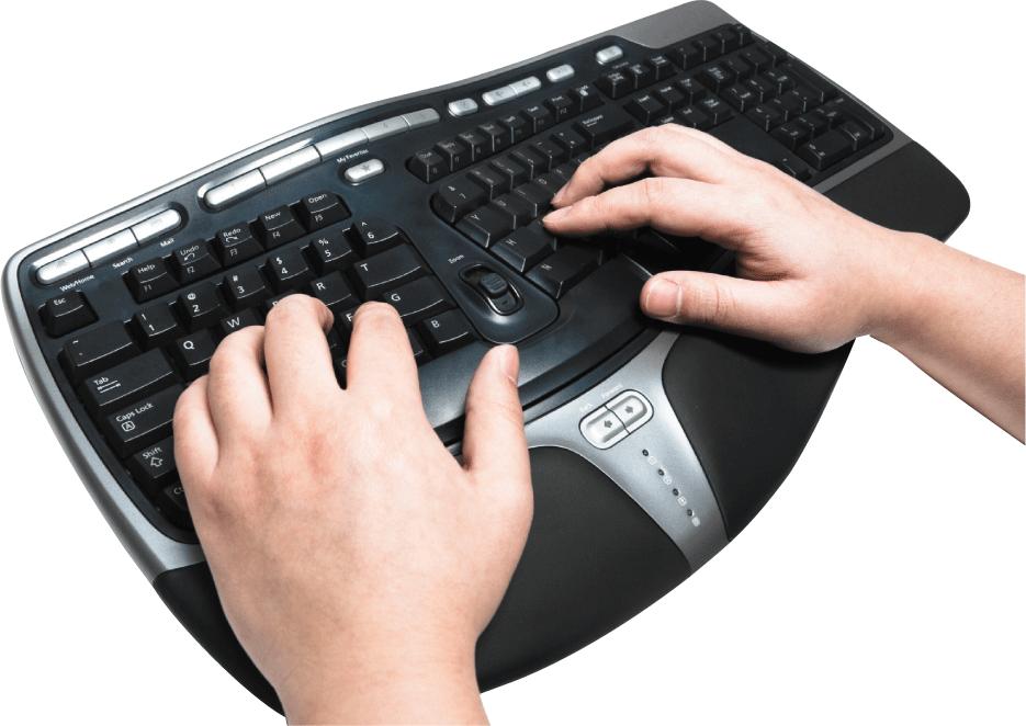 Keyboards An ergonomic keyboard has a design that reduces the chance of repetitive strain injuries Ergonomics
